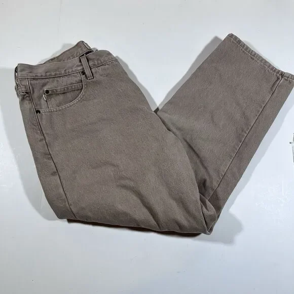 LL Bean Natural Fit Tan Canvas Flannel Lined 100% Cotton Pants Y2K Men's 40x29 - Picture 3 of 16